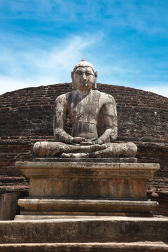 Ancient sitting Buddha view in votadage. Polonnaruwa, Sri Lanka, with statue