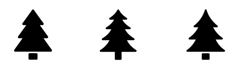 Fototapeta premium Stylized evergreen fir tree icons offer sharp triangular silhouettes for modern outdoor and mountain logos.