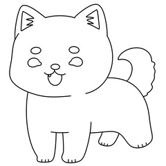 Cute cartoon cat stands smiling with tongue out