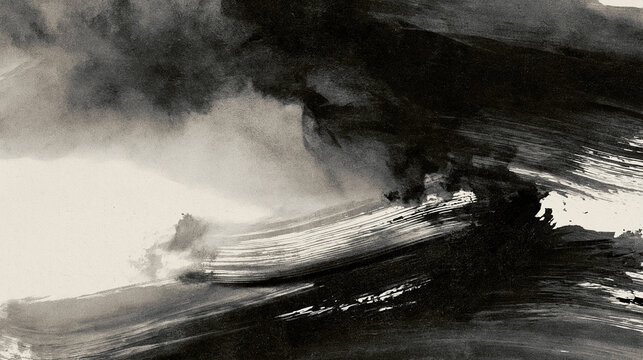 Abstract Sumi-e Style Background featuring Heavy Dynamic Black Ink Brush Strokes
