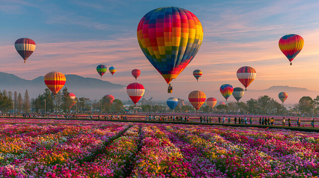 Aerial View Of Massive Colorful Flower Field With Swirling Patterns