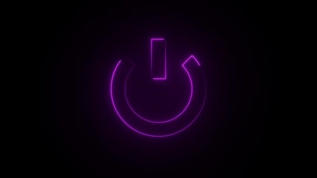 Glowing Purple power button icon with neon circular outline, modern technology symbol representing energy, start up, shutdown, control, interface, digital functionality, electronics icon animation .