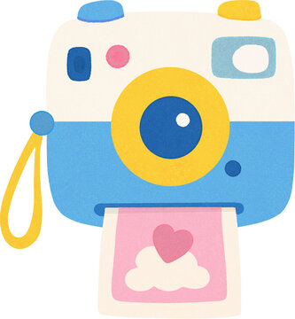 Cute instant camera with heart photo illustration