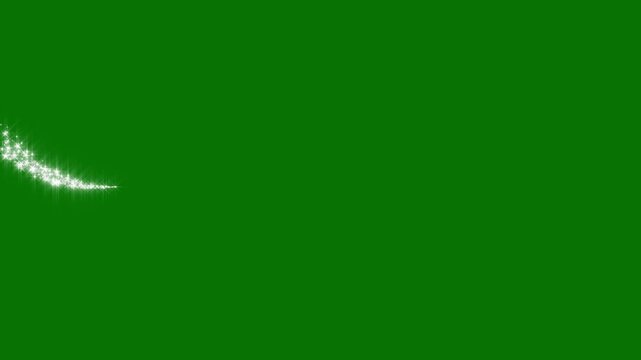 Glowing glitter line transition with twinkling stars, sparkling fairy dust 4k animation, cartoon doodle elements creating a romantic magical overlay on green screen background