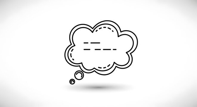 Minimalist thought bubble icon with dash lines on white background