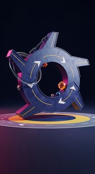 Abstract 3d blue circular arrows indicating rotation and process