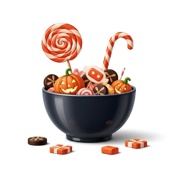Festive Halloween Candy and Confectionery in Black Bowl.