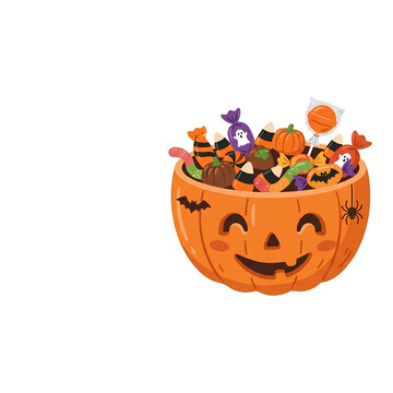 Festive Halloween Pumpkin Basket Filled with Candy and Treats 1.