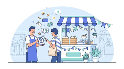 Naklejka premium Contactless Payment at Street Food Stall