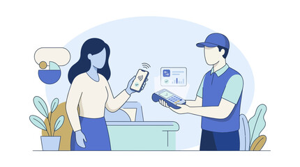 Fototapeta premium Contactless payment via mobile phone to cashier with POS terminal