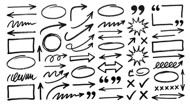 Handdrawn doodle elements isolated on transparent background