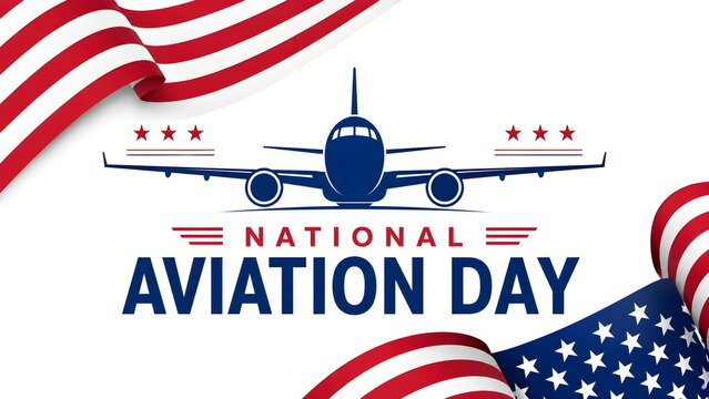 Modern National Aviation Day Background Featuring American Flag Inspired Design and Minimal Dark