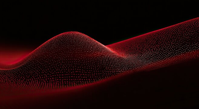 Abstract crimson particulate wave undulating across a dark expanse