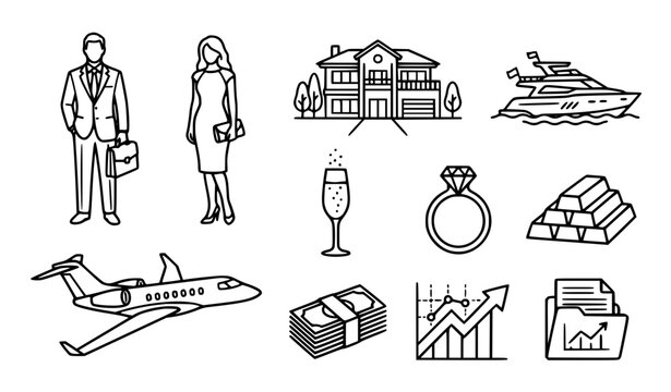 Millionaire Billionaire Lifestyle Finance Outline Icon Collection Vector