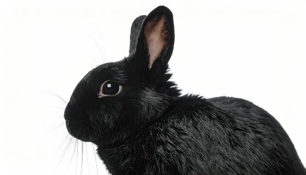 Black rabbit profile isolated on white background