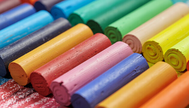 A vibrant assortment of oil pastels in a spectrum of colors are neatly arranged, showcasing their textured surfaces and potential for artistic expression.