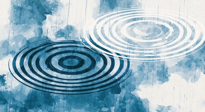 Ripples expand on a painterly surface, mimicking the effect of falling rain