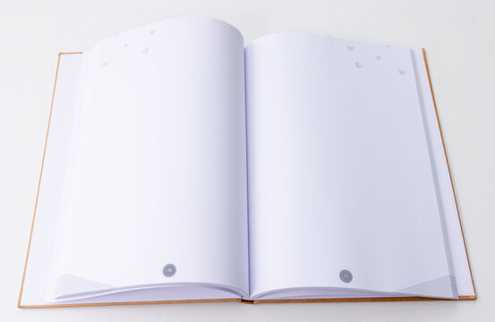 Kraft Cover Open Book with Blank White Pages and Heart Decorations