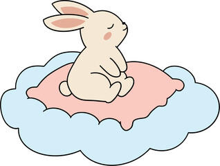 Cute White Moon Rabbit Sitting on Cloud Cushion Vector 달토끼 일러스트 © easy_jerry