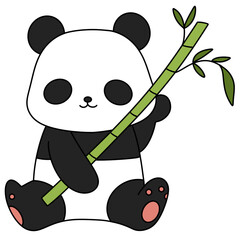 Cute panda sits peacefully with bamboo © iJstock