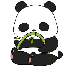 Adorable panda sits peacefully, clutching green bamboo © iJstock