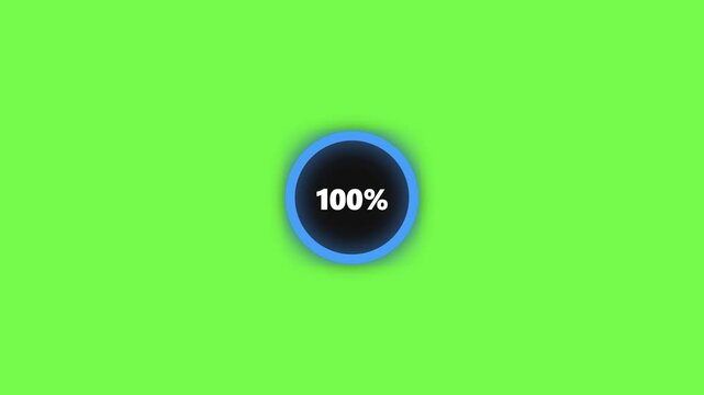 Circular Loading Progress Animation from 1 to 100 Percent with Blue Progress Ring for Data Processing, Download, Upload and System Loading