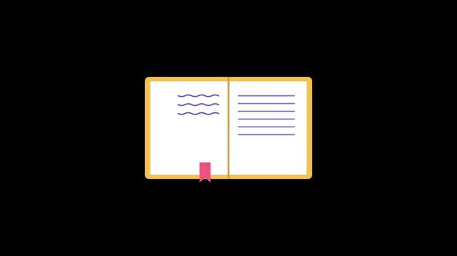 Open book with colorful page tabs on a dark surface, simple classroom learning concept