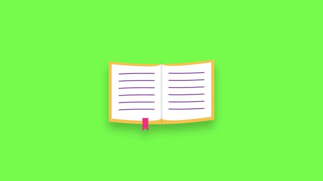Open book with printed pages and colored bookmark ribbon