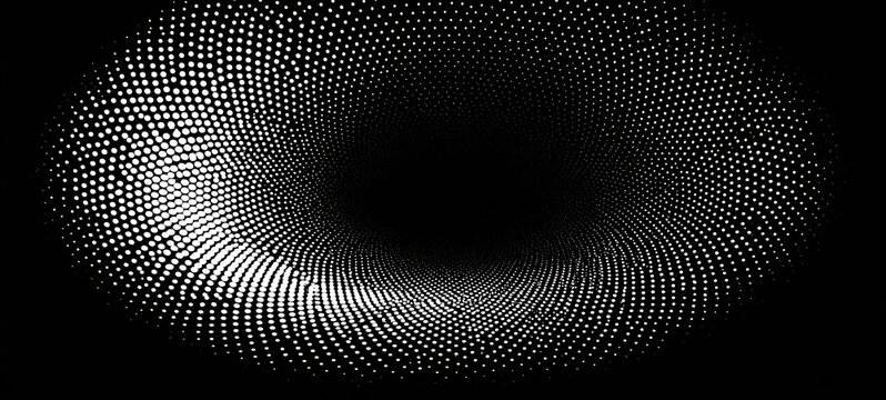 Black and white abstract tunnel formed by white dots