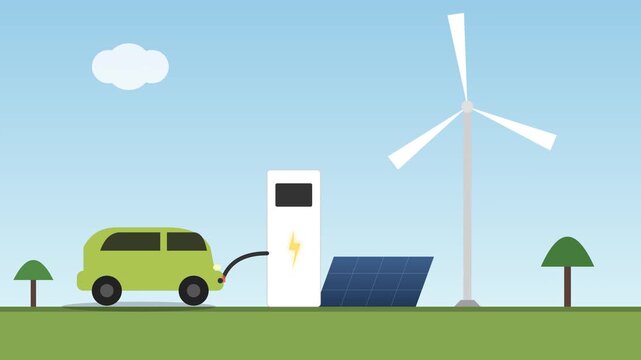 Green electric van and solar wind power in a clean energy landscape
