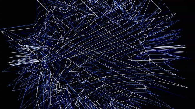 Blue and white abstract radial wireframe explosion on dark black background high resolution