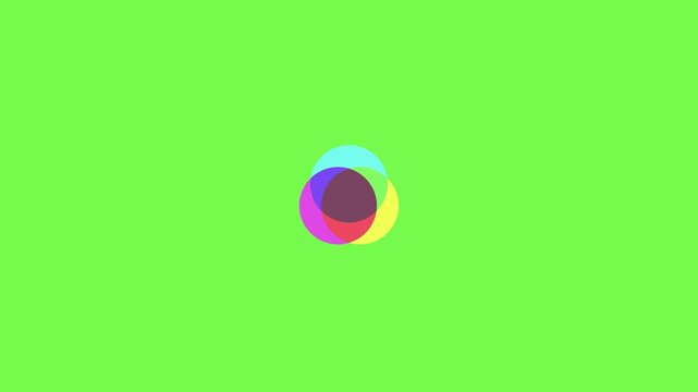 RGB Color Model Animation with Red Green and Blue Overlapping Circles for Digital Imaging, Screen Technology and Graphic Design