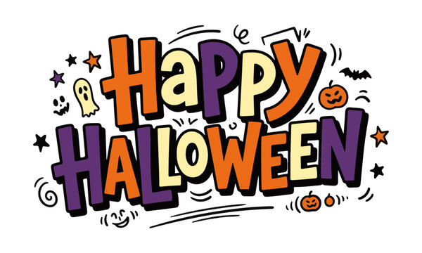 Happy halloween colorful cartoon lettering typography graphic design