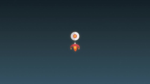Rocket Launch Animation with Small Red Spacecraft and Exhaust Flame for Space Exploration, Aerospace Technology, Startup Growth and Mission Success