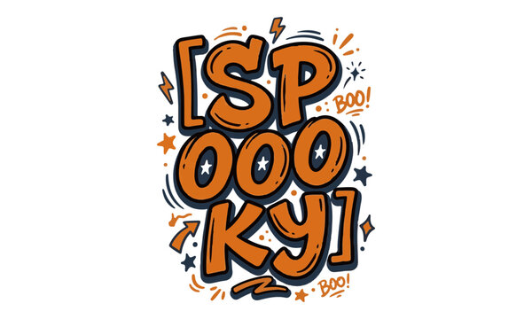 Spooky halloween lettering vector graphic design composition with halloween