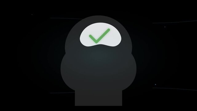 Human Brain Head with Green Check Mark Animation for Decision Making, Mental Clarity, Problem Solving, Cognitive Success and Positive Thinking