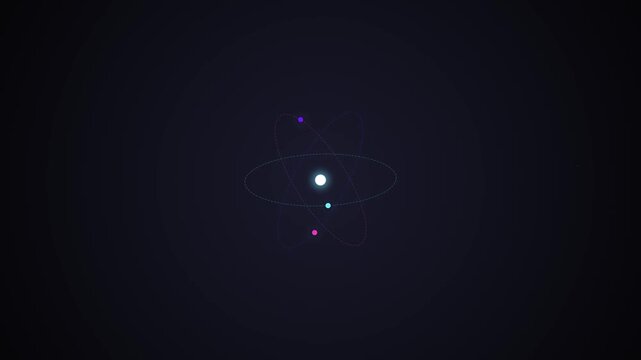 Glowing Atom Model Animation with Luminous Nucleus and Orbiting Particles for Atomic Physics, Quantum Science and Chemistry Research