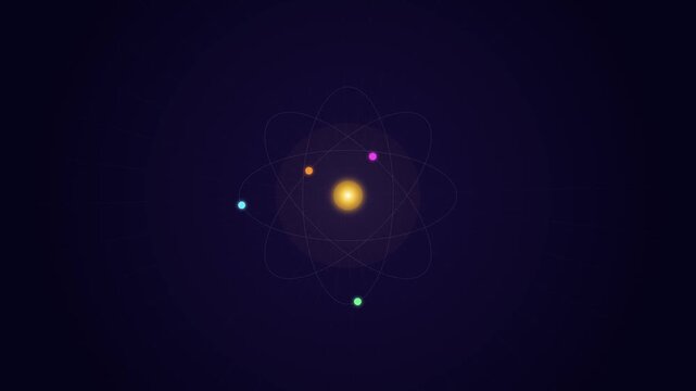 Atomic Model Animation with Glowing Nucleus and Orbiting Electrons for Physics, Quantum Science, Chemistry and Scientific Research