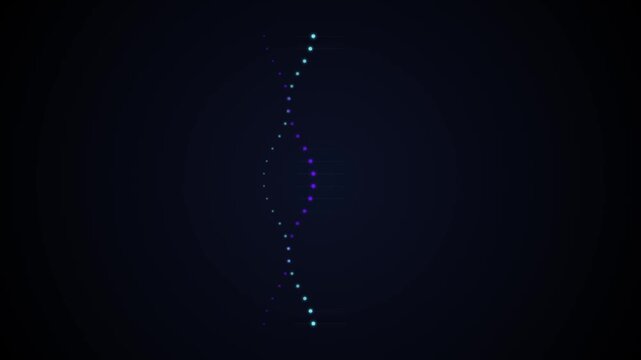 DNA Helix Animation with Glowing Blue and Purple Particles on Dark Background, Genetic Science, Biotechnology and Molecular Research Concept