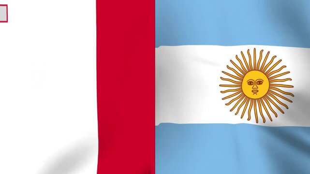 A close up view of the waving national flags of Malta and Argentina side by side