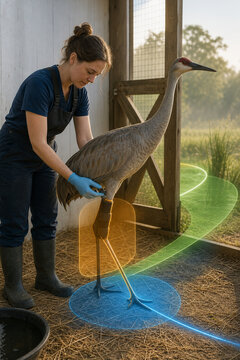 Crane leg brace wildlife rehabilitation