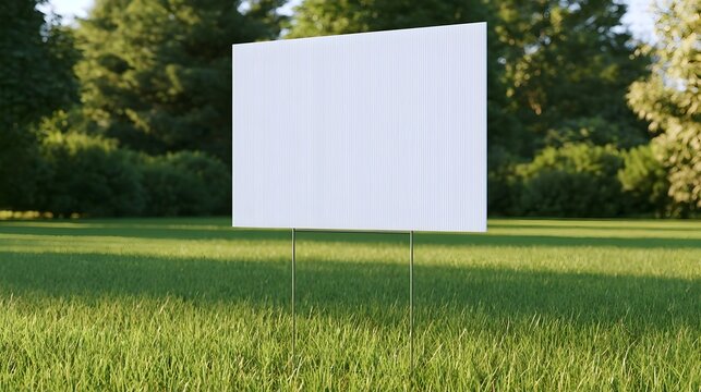 Blank corrugated yard sign isolated. Real estate mockup.