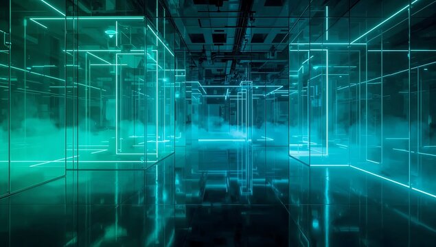 Generative AI depicts a futuristic digital corridor with glowing neon lines