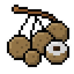 Fototapeta premium Pixel Art Longan Fruit Bunch and Peeled Halved Illustration