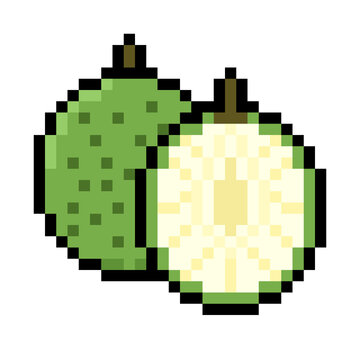 Pixel Art Breadfruit Whole and Halved Icon Illustration