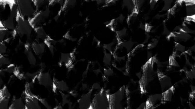 Hand-drawn black abstract textured brush strokes on a white canvas background. Stop motion video with an artistic vibe. Horizontal backdrop overlay design