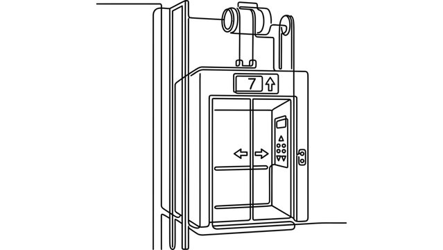 Line drawing of an elevator lift mechanism with cable system.