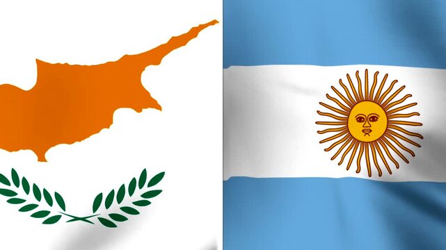 National flags of cyprus and argentina waving side by side in the wind