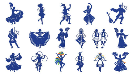 Fototapeta premium Collection of diverse cultural dancers in traditional attire