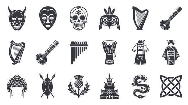 Collection of cultural and traditional icons.